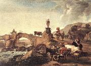 BERCHEM, Nicolaes Italian Landscape with Bridge  ddd oil painting on canvas